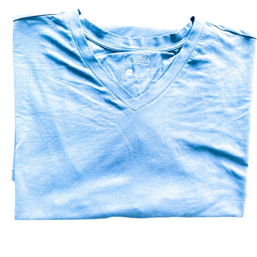 Stylus V Neck Shirt Short Sleeve Mens Blue 5XL Stretch Soft Casual Summer